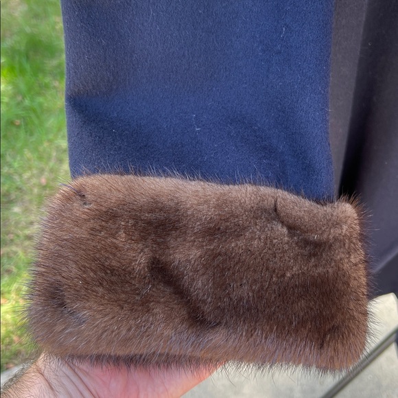 Vintage Marvin Richards USA Full Length Navy Pea Coat Winter Coat Brown Fur Trim - Picture 7 of 17